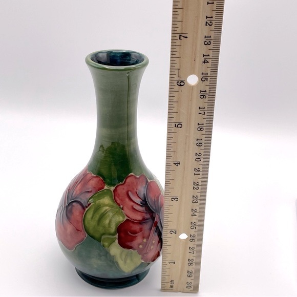 Moorcroft Pottery Green Hibiscus Vase, 6.5", - Picture 4 of 7